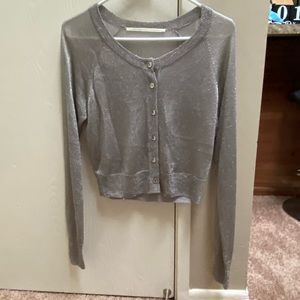 Twelfth Street by Cynthia Vincent Metallic Silver Sparkly Crop Cardigan
